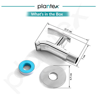 Plantex Pure Brass Single Lever Short Body Bib Tap with Water Saving Techonlogy Tap/Water Tap with Teflon Tape & Wall Flange for Bathroom (ZUR-1502, Chrome)