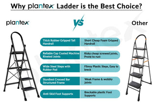 Plantex Steel Ladder for Home/Strong Foldable Wide 5 Step Ladder/Anti-Skid 5 Step Ladder - (Apex - Black)
