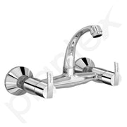 Plantex Pure Brass Sink Mixer Tap/Hot and Cold Water Mixer with Swinging Spout/Wall Mount Kitchen Sink Tap with Brass Wall Flange & Teflon Tape - (Chrome - AQ-1414)