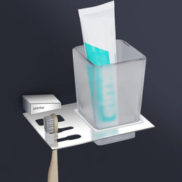 Plantex Smero Pure Brass Tooth Brush Holder/Tumbler Holder/Toothpaste Holder/Bathroom Accessories - Arrete (Chrome)