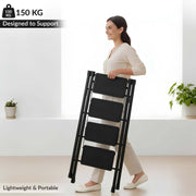 Plantex 4 Step Ladder for Home Use/Wide Anti-Slip Heavy-Duty Step Stool/Lightweight Kitchen Ladder 4 Step (Black)