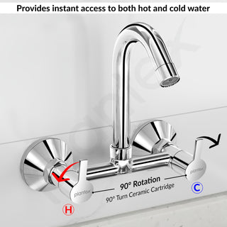 Plantex Sink Mixer for Kitchen/Hot & Cold Water Mixer with Teflon Tape & Wall Flange - Pack of 1 (Rio, Chrome)
