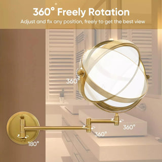 Plantex Brass And 304 Grade Stainless Steel Body Two-Sided 360° Swivel Mirror/Magnifying Mirror/Mirror For Makeup/Vanity Mirror Wall Mounted(8 Inches/Golden Finish) - Round
