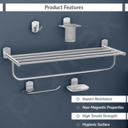 Plantex Parv 304 Grade Stainless Steel Towel Rack for Bathroom/Soap Holder/Napkin Ring/Tumbler Holder/Robe Hook/Bathroom Accessories Set of 5 - Chrome