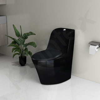 Plantex Ceramic Toilet for Commode/Siphonic Vacuum Jet Flush Ceramic Western Commode/One Piece Western Toilet with Soft Closing Toilet Seat - S Trap (Black)