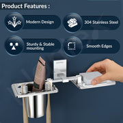 Plantex 304 Grade Stainless Steel Senso Bathroom 2in 1 Soap and Brush Holder for Bathroom/Soap Stand/Tumbler Holder/Bathroom Accessories - Chrome