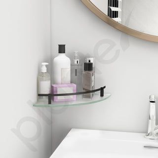 Plantex Premium Frosted Glass Corner/Shelf for Bathroom/Wall Shelf/Storage Shelf - (12x12 in,Black-Pack of 1)