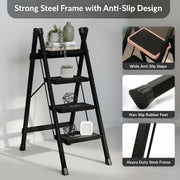 Plantex 4 Step Ladder for Home Use/Wide Anti-Slip Heavy-Duty Step Stool/Lightweight Kitchen Ladder 4 Step (Black)