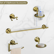 Plantex 304 Grade Stainless Steel Bathroom Accessories Set of 5 - Towel Rod/Hand Napkin Hanger for WashBasin/Soap Case/Toothbrush Holder/Robe Hook - Skyllo (Brass Antique)