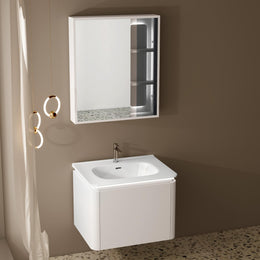 Plantex Plywood Rectangle Vanity with Basin/Unbrekable Wash Basin with Cabinet/Bathroom Organizer for Home with Coupling, Mirror and Cabinet Motion Sensor Light (NZBC-13)