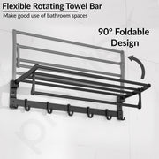 Plantex Aluminum Folding Towel Rack in Bathroom/Towel Holder in Bathroom/Towel Hanger/Bathroom Accessories (24 Inch) Black