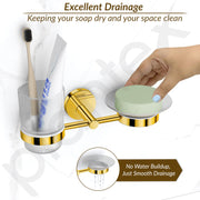 Plantex 304 Stainless Steel Oreo Soap and Brush Holder/Tumbler Holder/Tooth Brush Holder/Soap Holder for Bathroom Accessories - (Gold)