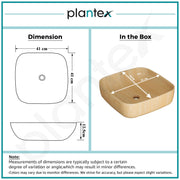Plantex Premium Tabletop Ceramic Square Wash Basin/Countertop Bathroom Sink (Woody, 16 x 16 x 5 Inch)