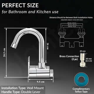 Plantex Pure Brass Sink Mixer Tap Hot and Cold with 360° Swivel Spout/Kitchen Sink Tap with Brass Wall Flange and Teflon Tape-7 Year Warranty by Plantex (ORN-214-Chrome)