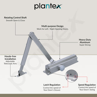 Plantex Heavy Duty Automatic Door Closer/Hydraulic Door Closer for Home/75kg Adujstable Spring Door Closer for Wooden Door & Metal Door (ISO 9001 Certified) - Silver