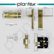 Plantex Heavy Duty Door Lock ÃƒÂ¢Ã¢â€šÂ¬Ã¢â‚¬Å“ Bathroom Door Lock/Mortise 8inch Keyless Plate Handle Set for Home/Bathroom/Store Room/Balcony/Office with Baby Latch (8060, Brass Antique)