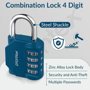 Plantex 4-Digit Code Combination Door Locks/Number Lock/Locks for Luggage Bags for Travel/Portable Luggage Lock/Travel Lock for Briefcase/Laptop Bags - Pack of 1 (Blue)