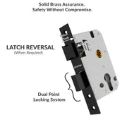 Plantex Door Lock Set - Main Door Lock Plate Handle Set/Mortise Lock with 3 Keys/Lock Body and Cylinder - Pack of 1 (OHMH-81, Z-Black)