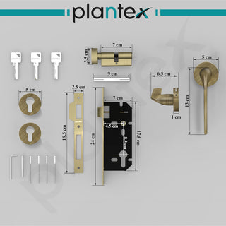 Plantex Main Door Lock/Mortise Lock for Door with 3 Years of Warranty - Robust Door Lock for Home with Brass Lock Body & Cylinder(7060 - Brass Antique)