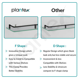 Plantex Frosted Glass Shelf for Bathroom/Shelf with Brass Railings and Brackets/Shelf for Living Room/Bedroom/Kitchen - Pack of 2 (15 x 6 inch, Black)