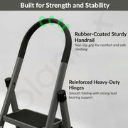 Plantex Steel 7 Step Ladder/Foldable Ladder for Home/Anti-Skid Wide 7 Step Ladder - (Apex - Black)