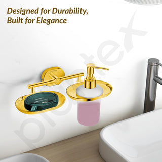 Plantex J4 Stainless Steel Soap Dish with Liquid Dispenser/Soap Stand for Bathroom Wall Mount/Shampoo Dispenser/Bathroom Accessories (PVD Gold Finish) Onix