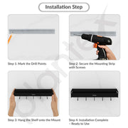 Plantex Multipurpose Aluminium Bathroom Wall Shelf / Bathroom Shelf Rack With Movable Hooks / Bathroom Accessories Set / Shelf for Bathrooms / Kitchen Organiser -(Black)