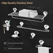 Plantex High Grade Stainless Steel Bathroom Accessories Set of 6/Foldable Towel Rack/Towel Rod/Napkin Ring/Tumbler Holder/Soap Dish/Robe Hook-(Silver,Set of 6)