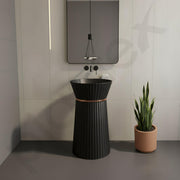 Plantex Round Pedestal Basin for Bathroom/Ceramic Designer One Piece Pedestal Free Standing Wash Basin for living Room/Hotel (Black-17x17x33.5 inch)