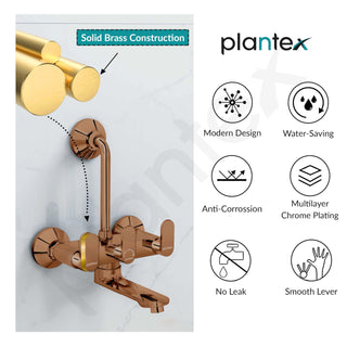 Plantex Pure Brass Wall Mixer for Bathroom 2 In1 with L-Bend Provison for Overhead Shower/Mixer Tap for Bathroom with Water Saving Aerator -7 Year Warranty by Plantex (Orn-218- Rose Gold)