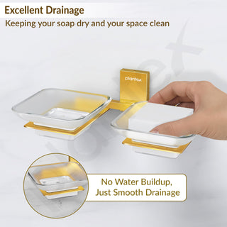 Plantex 304 Grade Stainless Steel Frosted Glass Double Soap Holder/Soap Stand/Dual Soap Dish/Bathroom Accessories - Crystal (PVD Gold)