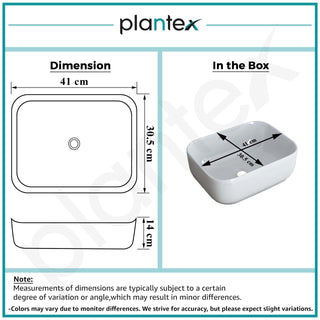 Plantex Ceramic Wash Basin for Bathroom/Table Top Washbasin with 10 Years Glaze Warranty by Plantex/Wash Basin/Basin for Restaurant/Hotel (Glossy White - 16 x 12 x 5.5 inch)