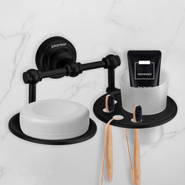 Plantex 304 Stainless Steel Skyllo Soap and Brush Holder Stand for Bathroom and Wash Basin (Black)