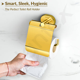 Plantex J4 Stainless Steel Toilet Paper Holder for Bathroom/Tissue Holder for Washroom/Toilet roll Holder for Wall Mounted/Bathroom Accessories (PVD Gold Finish) Onix