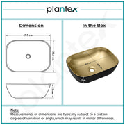 Plantex Table Top Wash Basin for Bathroom/Rectangle Ceramic Basin/Countertop Vessel Sink Basin for Home/Office/Hotel (Black & Gold - 18 x 13 x 5 Inch)