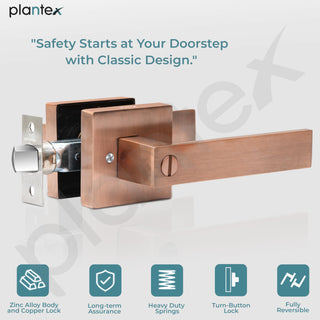 Plantex Brass, Zinc New Age Bathroom Door Locks/Key-Less Door Lock Set for Bedroom/Balcony/Storeroom with - Reversible Design (Copper Antique, 30mm to 50mm Door Range)