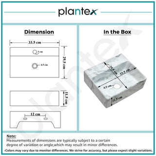 Plantex Wall Mount Wash Basin for Bathroom/Designer Ceramic Basin/Rectangle Countertop Wash Basin/Home/Office (13 x 11.5 x 4.5 Inch)