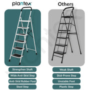 Plantex Alloy Steel 6 Step Ladder For Home/Foldable Strong Wide Step Ladder/Anti- Skid 6 Step Ladder - (White & Black)