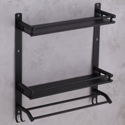 Plantex Stainless Steel Bathroom Shelf/Bathroom Organiser with Drill/Wall Mounted Rack with Hooks and Towel Hanger/Bathroom Accessories Set (3-Tier, Matt Black)