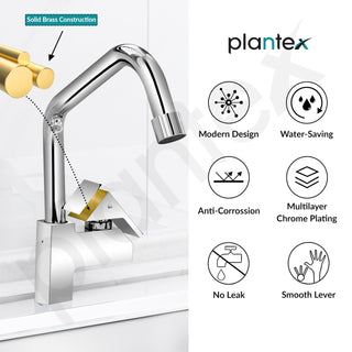 Plantex Pure Brass Sink Tap for Kitchen with 360° Swivel Spout/Kitchen Sink Tap with Water Saving Aerator-7 Year Warranty (PRI-313-Mirror-Chrome Finish)