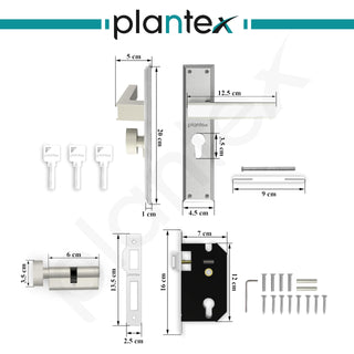 Plantex Heavy-Duty Door Lock Set - Main Door Lock Handle Set/ 6-Lever Lock Mechanism with 3 Years of Warranty/Mortise Lock with 3 Keys, Brass Lock Body & Cylinder(8081 - Chrome & Matt)