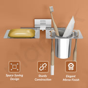Plantex Stainless Steel 2in1 Soap Holder with Tumbler Holder/Soap Dish/Tooth Brush Holder/Bathroom Accessories - Nexa (Chrome)