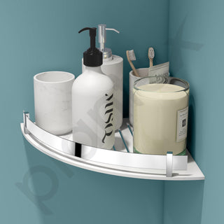 Plantex Corner Shelf for Bathroom Acrylic/Wall Mounted Storage Shelf with Stainless Steel Railings/Bathroom Accessories (White, 12x12 Inches)