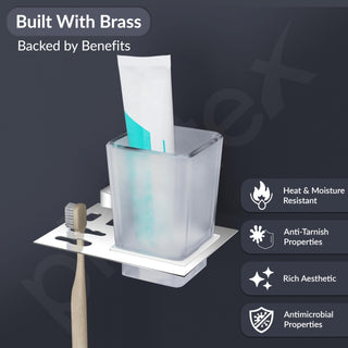 Plantex Smero Pure Brass Tooth Brush Holder/Tumbler Holder/Toothpaste Holder/Bathroom Accessories - Arrete (Chrome)
