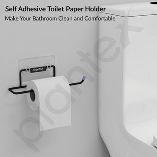 Plantex Self Adhesive GI Steel Toilet Paper Holder Self Adhesive/Toilet Paper Roll Holder/Tissue Paper Roll Holder for Bathroom (Black - Pack of 2)