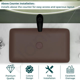 Plantex Ceramic Basin for Bathroom/Table Top Ceramic Basin/Washbasin Sink for Bathroom - (Rectangle - Matt Brown)