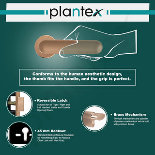 Plantex Premium Door Lock With 3 Years Warranty - Mortise Lock for Main Door Set (PVD Rose Gold Finish)