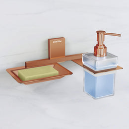 Plantex 304 Grade Stainless Steel Soap Dish with Liquid Dispenser/Soap Stand/Shampoo Dispenser for Bathroom/Bathroom Accessories - Pack of 1 (Crystal, PVD Rose Gold)