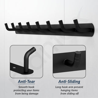 Plantex Wall Hooks for Hanging Cloth/Stainless Steel Towel Hangers/Bathroom Robe Hooks/Door Hangers/Wall Hook Rack/Hook Rail for Hanging Keys - 8 Hooks (Pack of 1, Black)