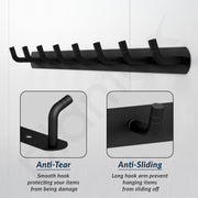 Plantex Wall Hooks for Hanging Cloth/Stainless Steel Towel Hangers/Bathroom Robe Hooks/Door Hangers/Wall Hook Rack/Hook Rail for Hanging Keys - 8 Hooks (Pack of 3, Black)
